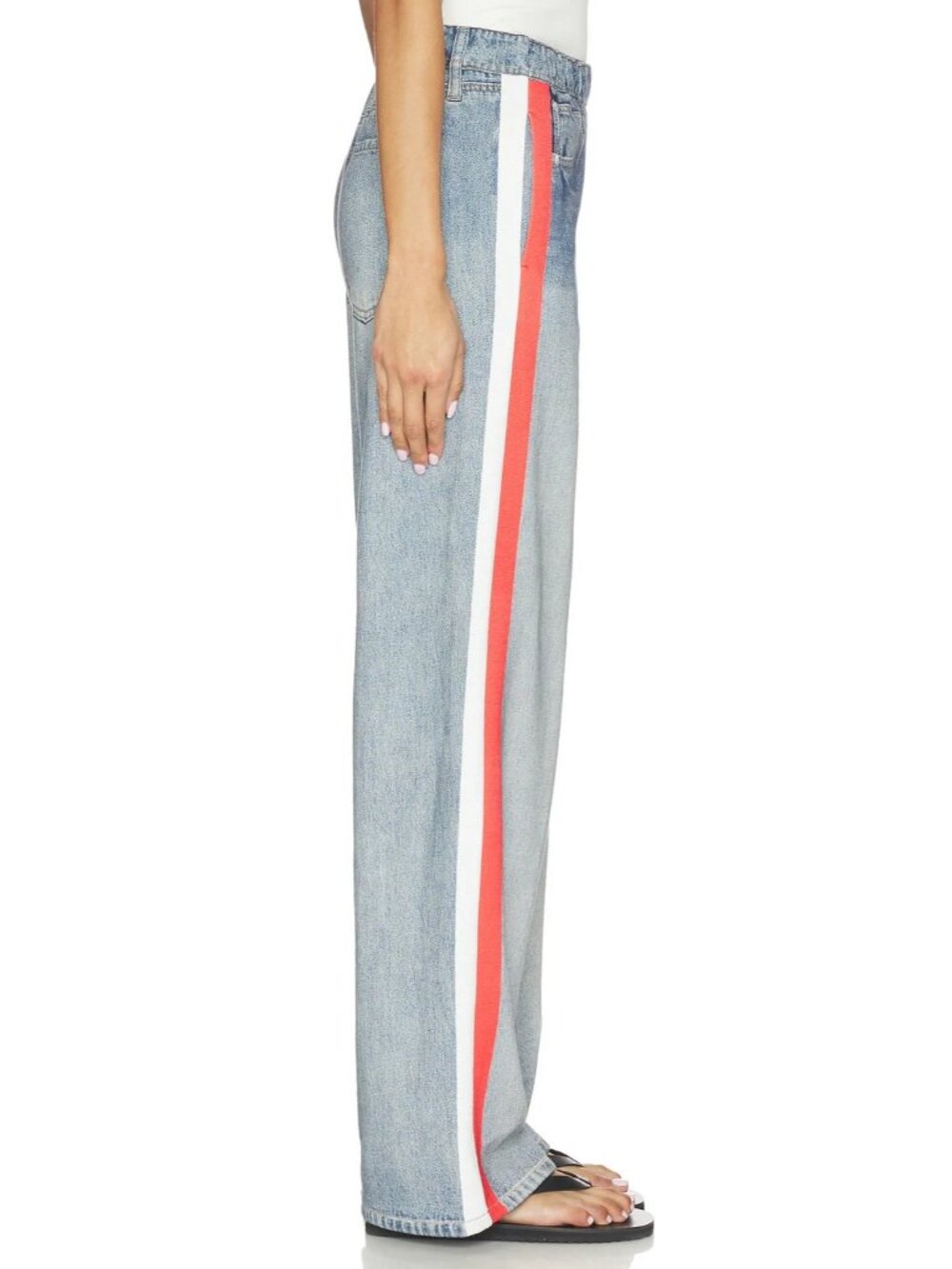 NWT rag & bone Miramar Terry in Coney Track Stripe Printed Faux Jean Pants L - Picture 4 of 12